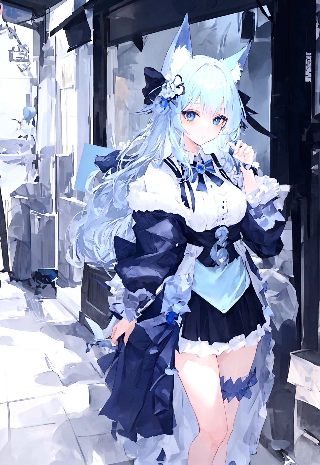 fox Light blue hair beast girl indigo fur fox beast girl