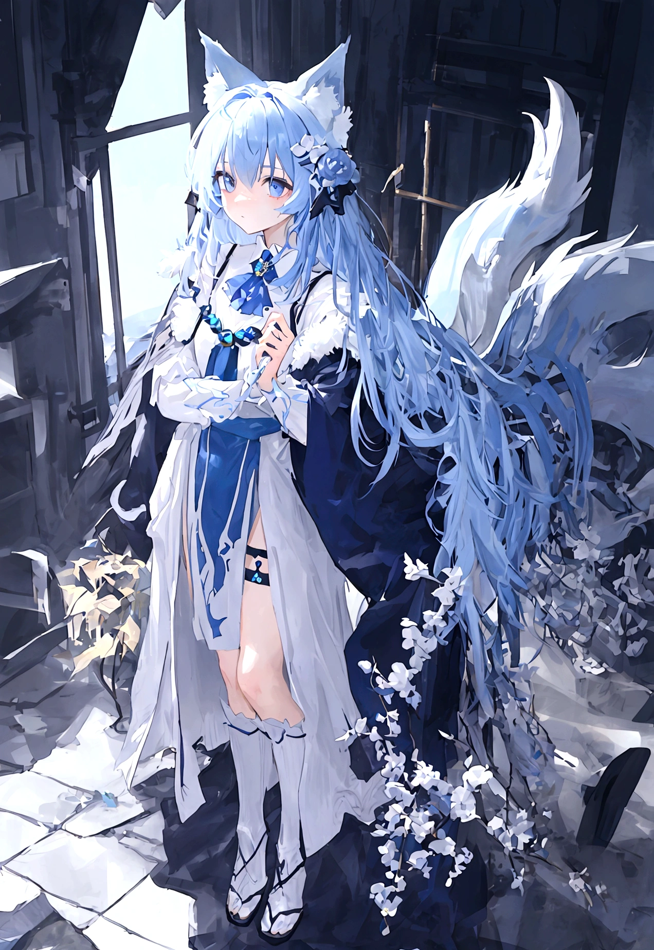 fox Light blue hair 　beast girl　indigo fur　fox beast girl
