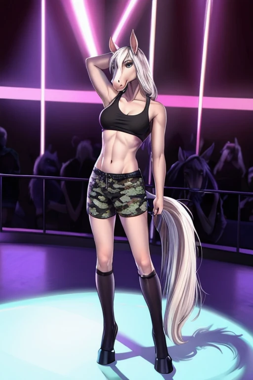 Horse wearing stripper camouflage shorts sexy