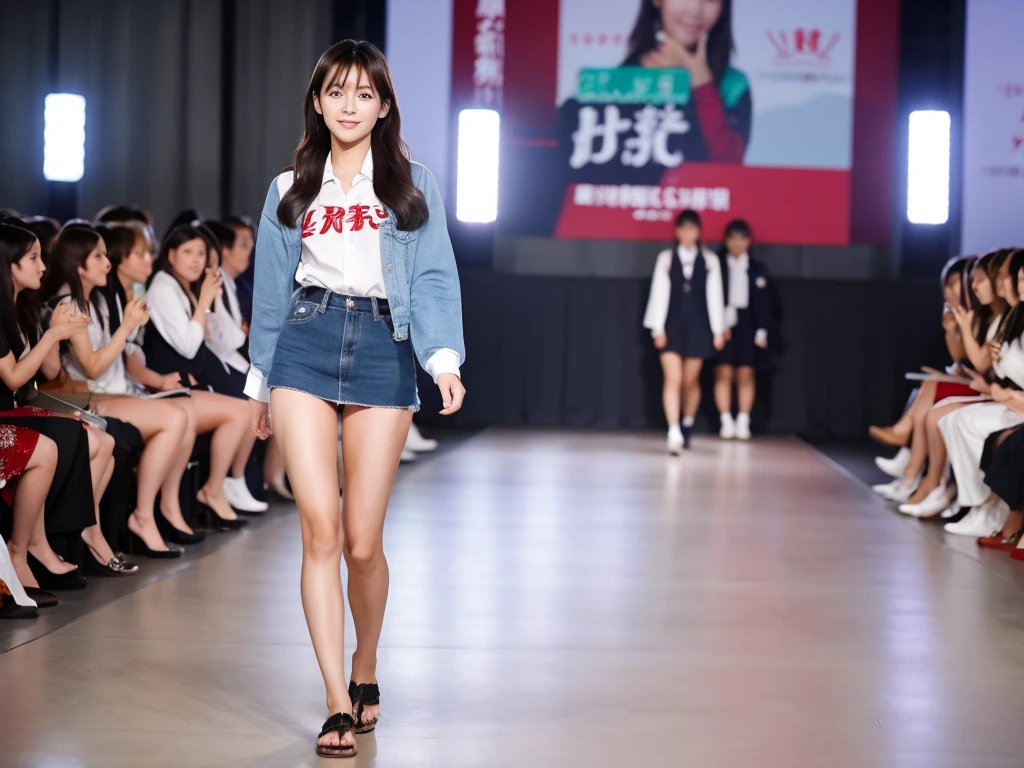 An extremely beautiful Japanese high school girl race queen who highlights her beautiful legs、Photographed walking down the runway at Wacoal's new underwear fashion show、She is an eternal idol who combines a clean look with modern charm.。 She creates such beauty。 She feels her own warmth。 She creates a warm atmosphere。 We create beauty。 That's what I want to say。 In her full body photo、The figure features porcelain-like skin and golden hair that radiates a soft glow.。 This is probably、It captured the essence of her timeless charm.、This is the best shot ever.。 Each straight line and curve is carefully expressed.、Breathtakingly beautiful with impeccable detail。 This piece perfectly captures her timeless beauty.。 Divine Proportions、Sharp focus、Full-body photo taken by Kishin Shinoyama、high quality、High resolution、More details