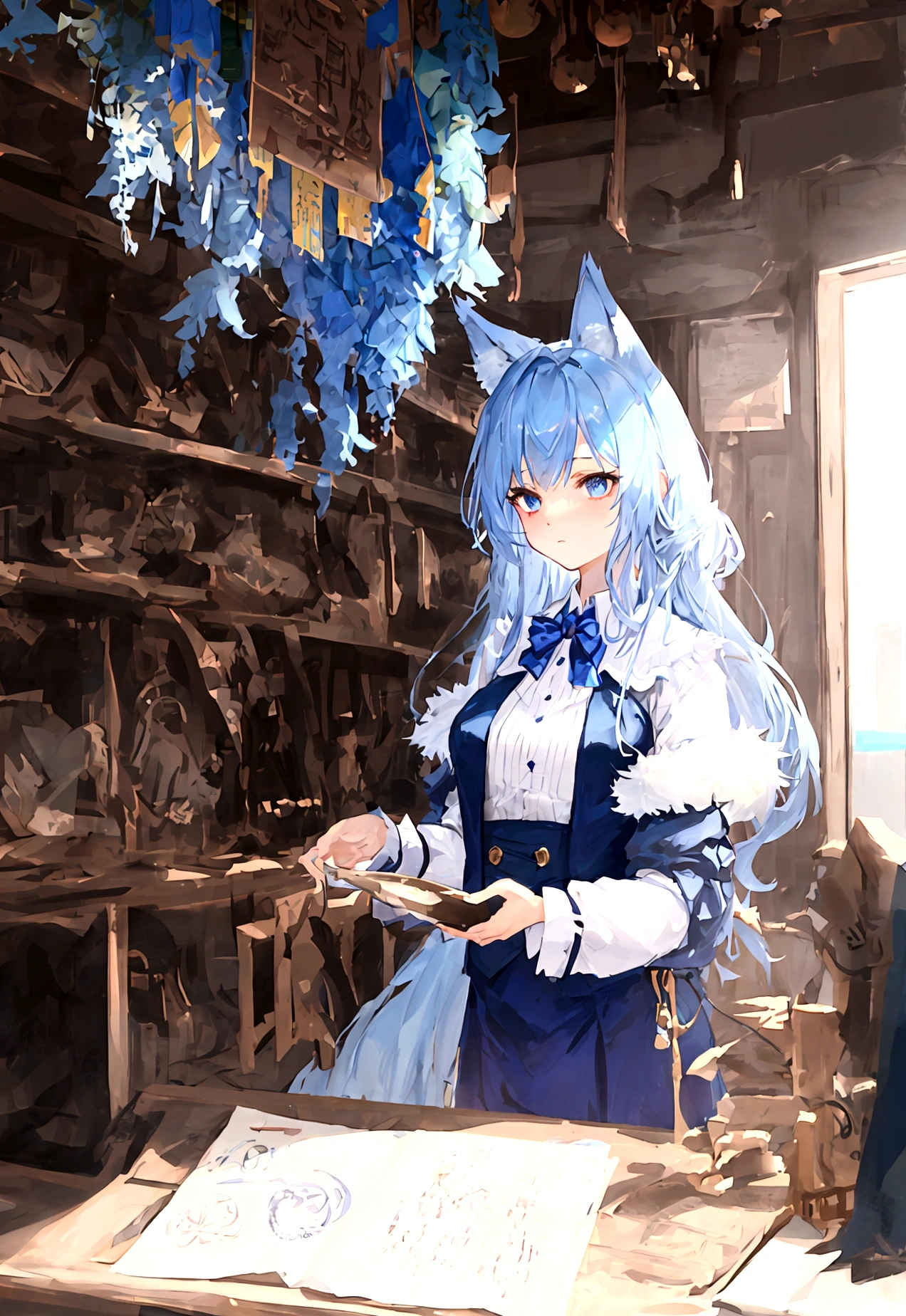 fox Light blue hair 　beast girl　indigo fur　fox beast girl