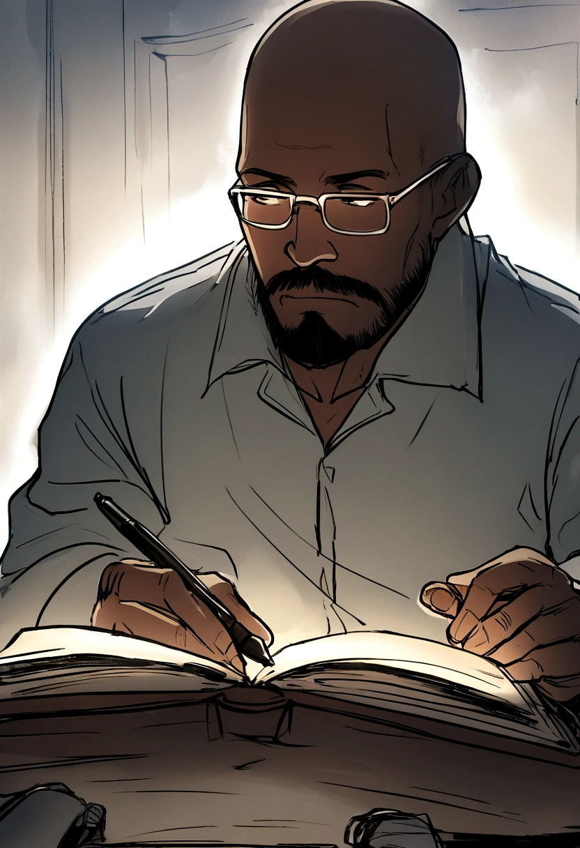 file:///C:/Users/jonat/Downloads/nathan%20bilbia.png , A pen and ink sketch of an African black man reading the Bible, wearing glasses, with a mustache, goatee, and very short, almost bald-like hair.