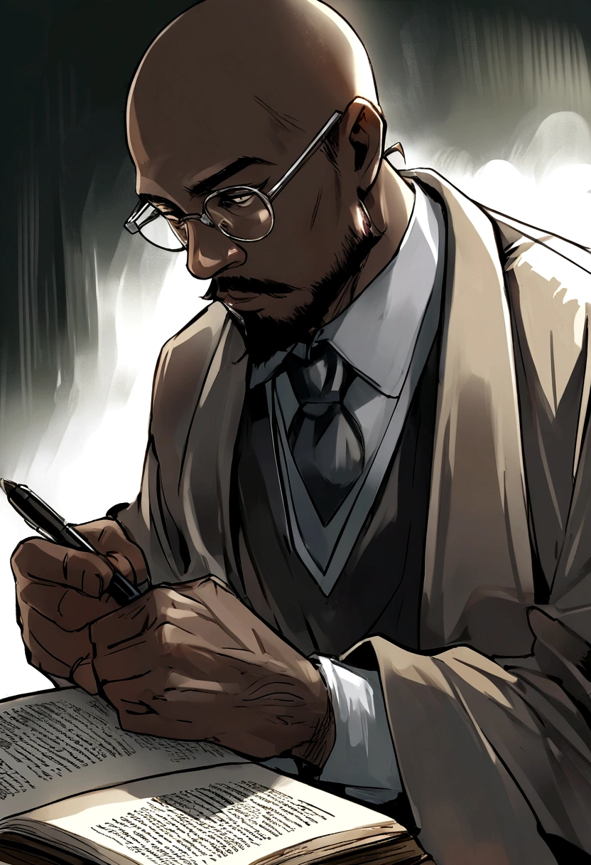 file:///C:/Users/jonat/Downloads/nathan%20bilbia.png , A pen and ink sketch of an African black man reading the Bible, wearing glasses, with a mustache, goatee, and very short, almost bald-like hair.