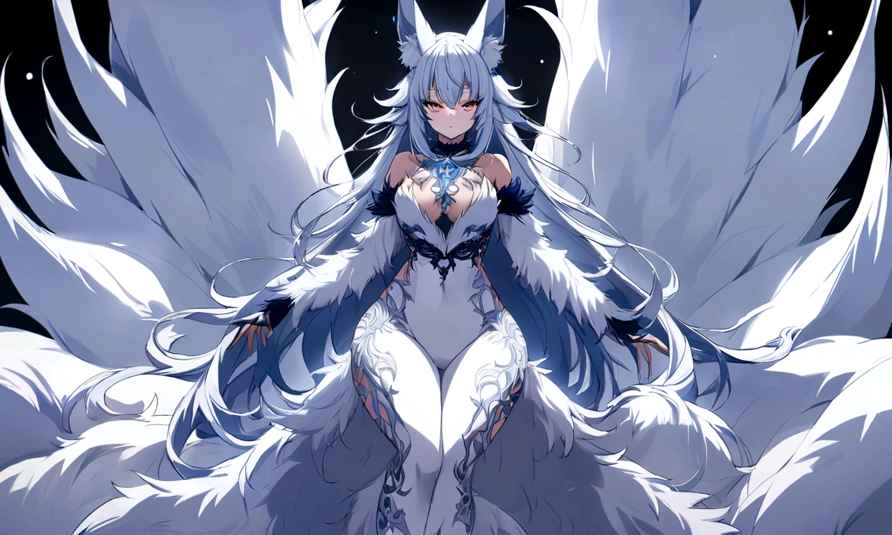 fox Light blue hair 　beast girl　indigo fur　fox beast girl