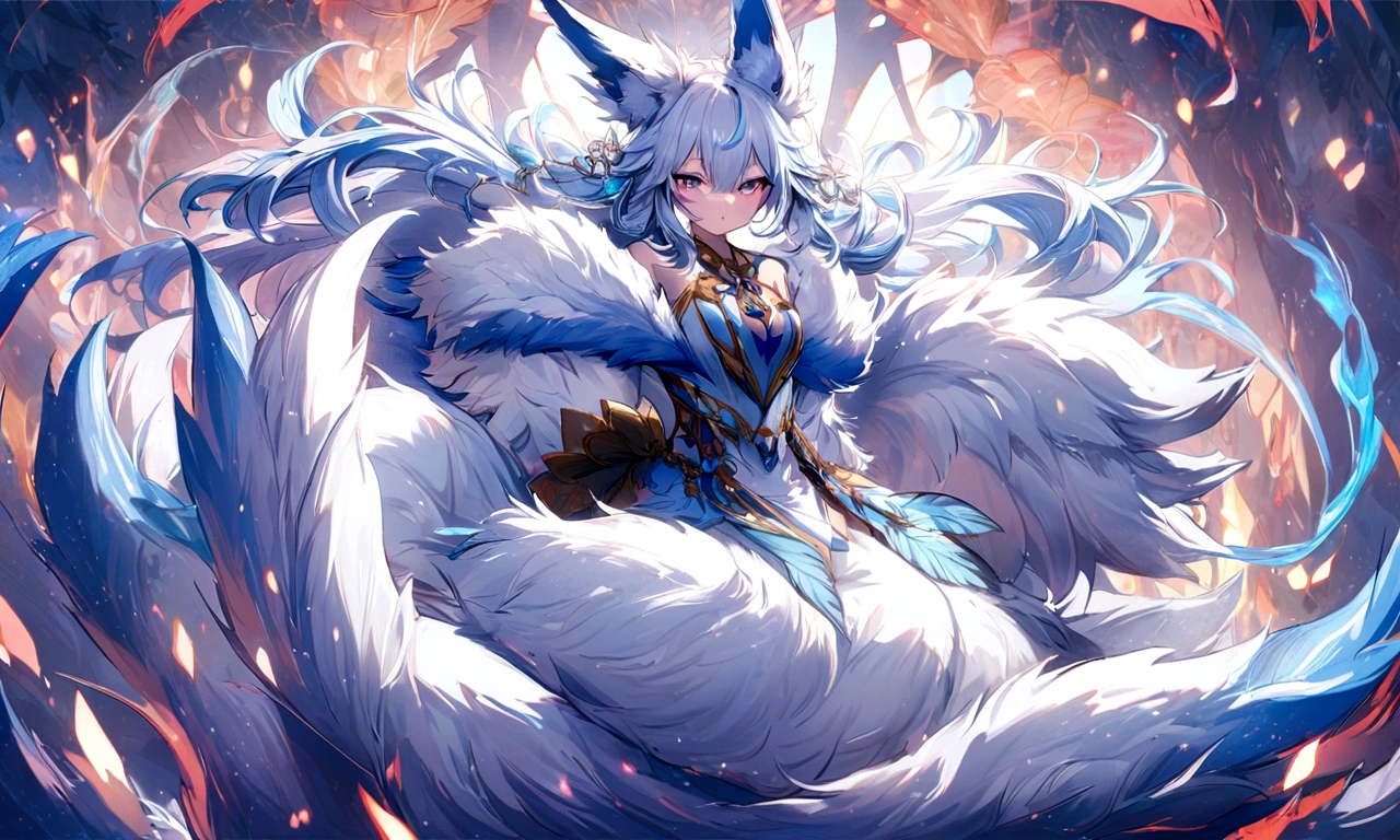 fox Light blue hair 　beast girl　indigo fur　fox beast girl