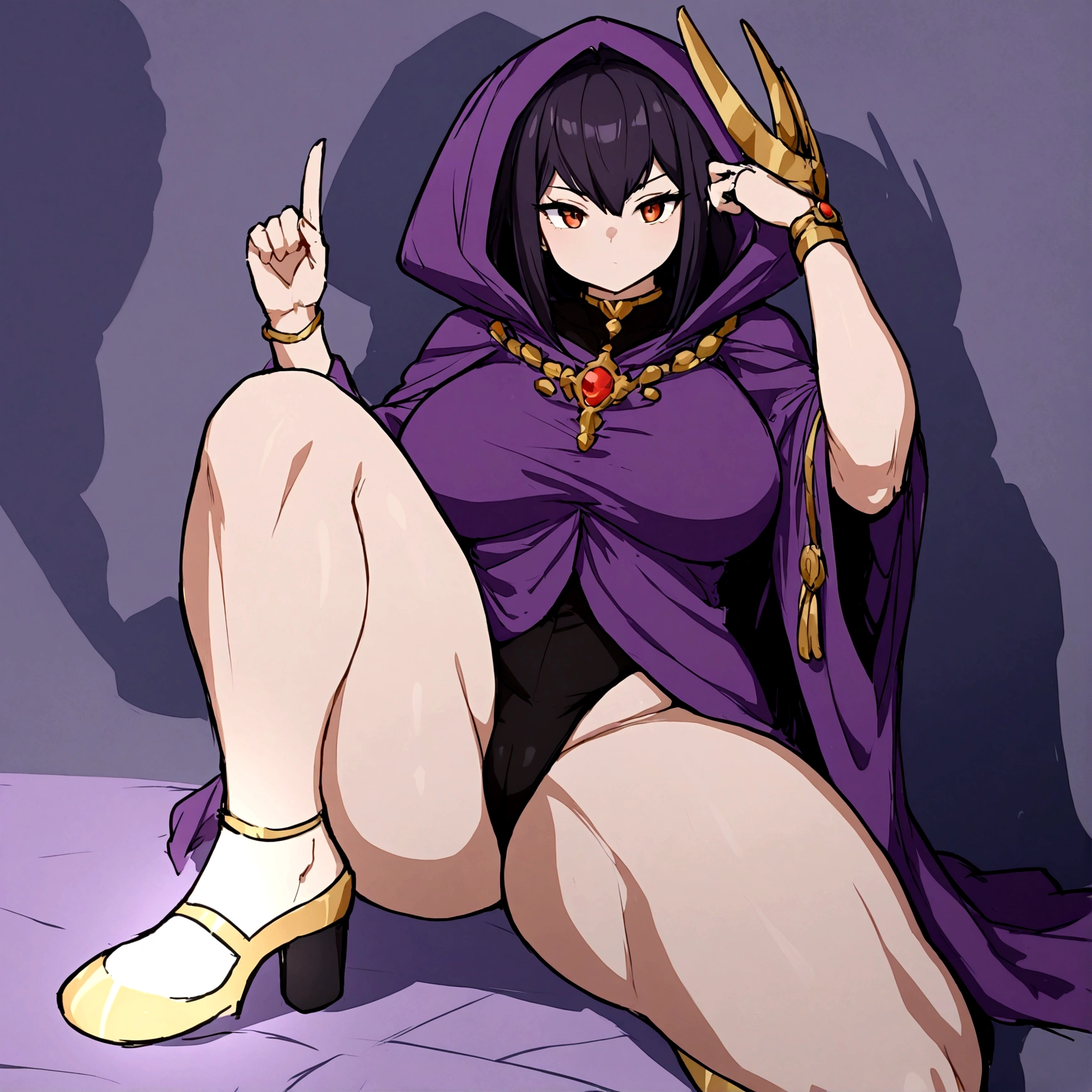 a shadow wizard wearing a purple robe and has nice thick thighs, female