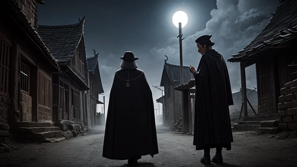 An old woman who holding highly black magic power in an ancient village, demon and evil follow her path in a night eerie