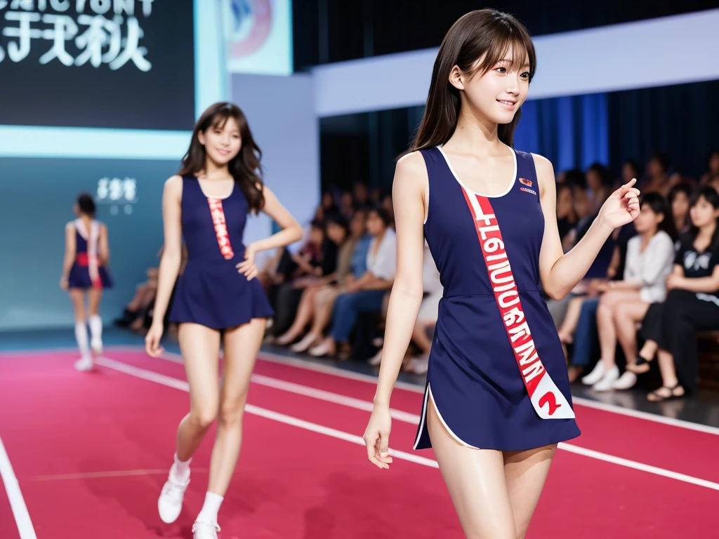 An extremely beautiful Japanese high school girl race queen who highlights her beautiful legs、Photographed walking down the runway at Wacoal's new underwear fashion show、She is an eternal idol who combines a clean look with modern charm.。 She creates such beauty。 She feels her own warmth。 She creates a warm atmosphere。 We create beauty。 That's what I want to say。 In her full body photo、The figure features porcelain-like skin and golden hair that radiates a soft glow.。 This is probably、It captured the essence of her timeless charm.、This is the best shot ever.。 Each straight line and curve is carefully expressed.、Breathtakingly beautiful with impeccable detail。 This piece perfectly captures her timeless beauty.。 Divine Proportions、Sharp focus、Full-body photo taken by Kishin Shinoyama、high quality、High resolution、More details