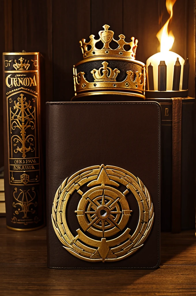 Un libro con una cruz y una corona engarsada en la cruz 