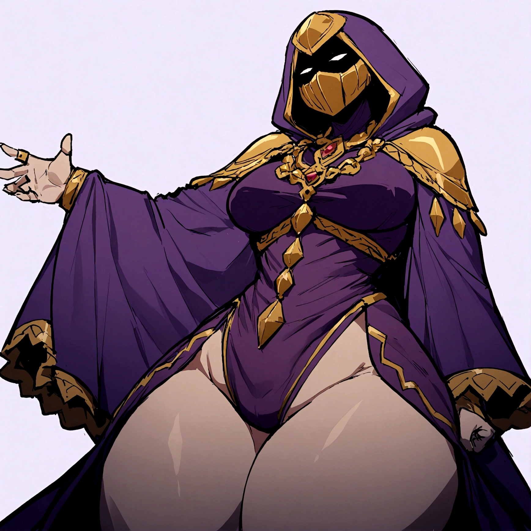 a shadow wizard wearing a purple robe and has nice thick thighs, female