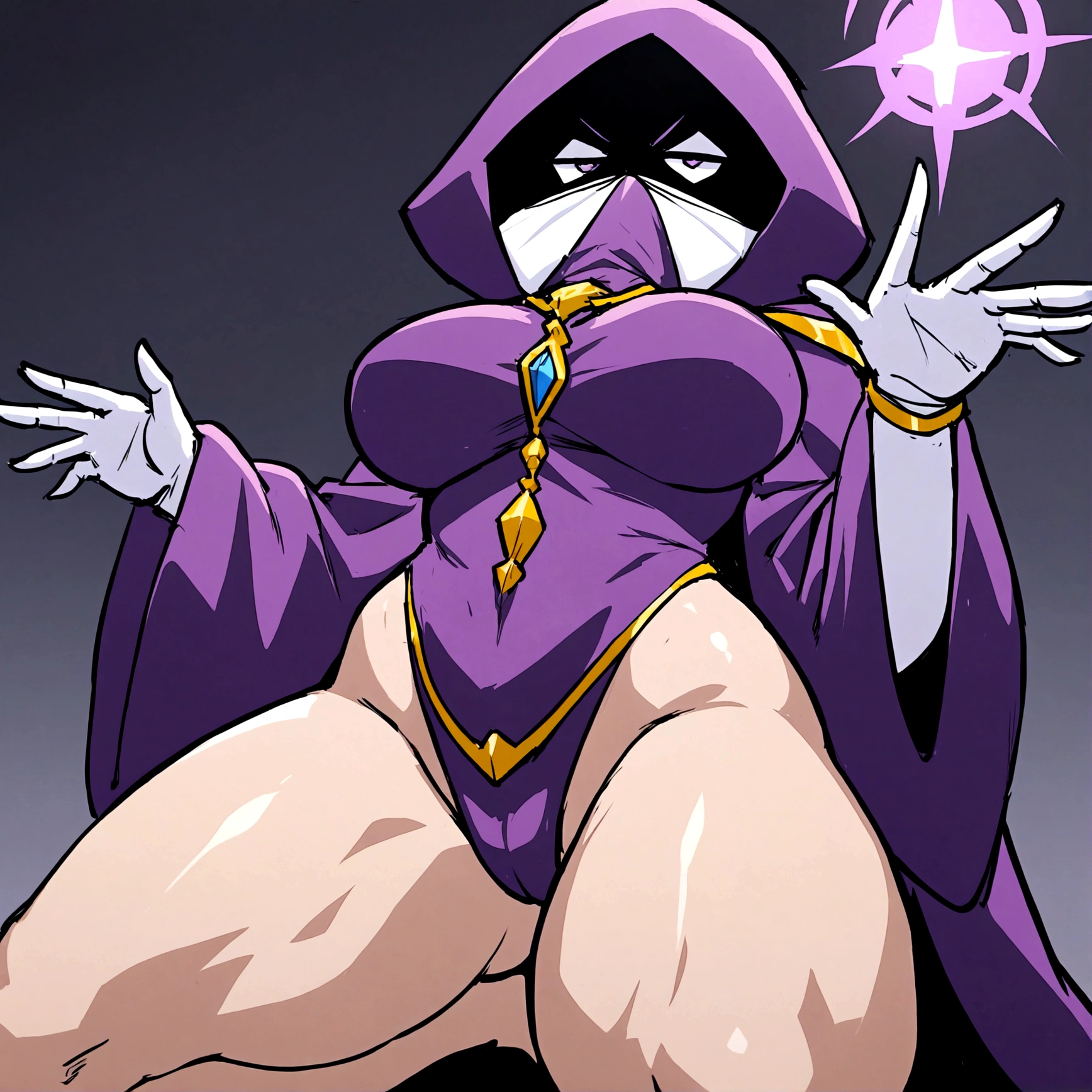 a shadow wizard wearing a purple robe and has nice thick thighs, female