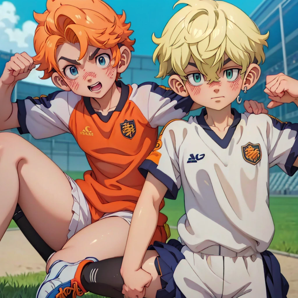 (Obra-prima, melhor qualidade: 1.2) Anime boy, orange hair , soccer uniform