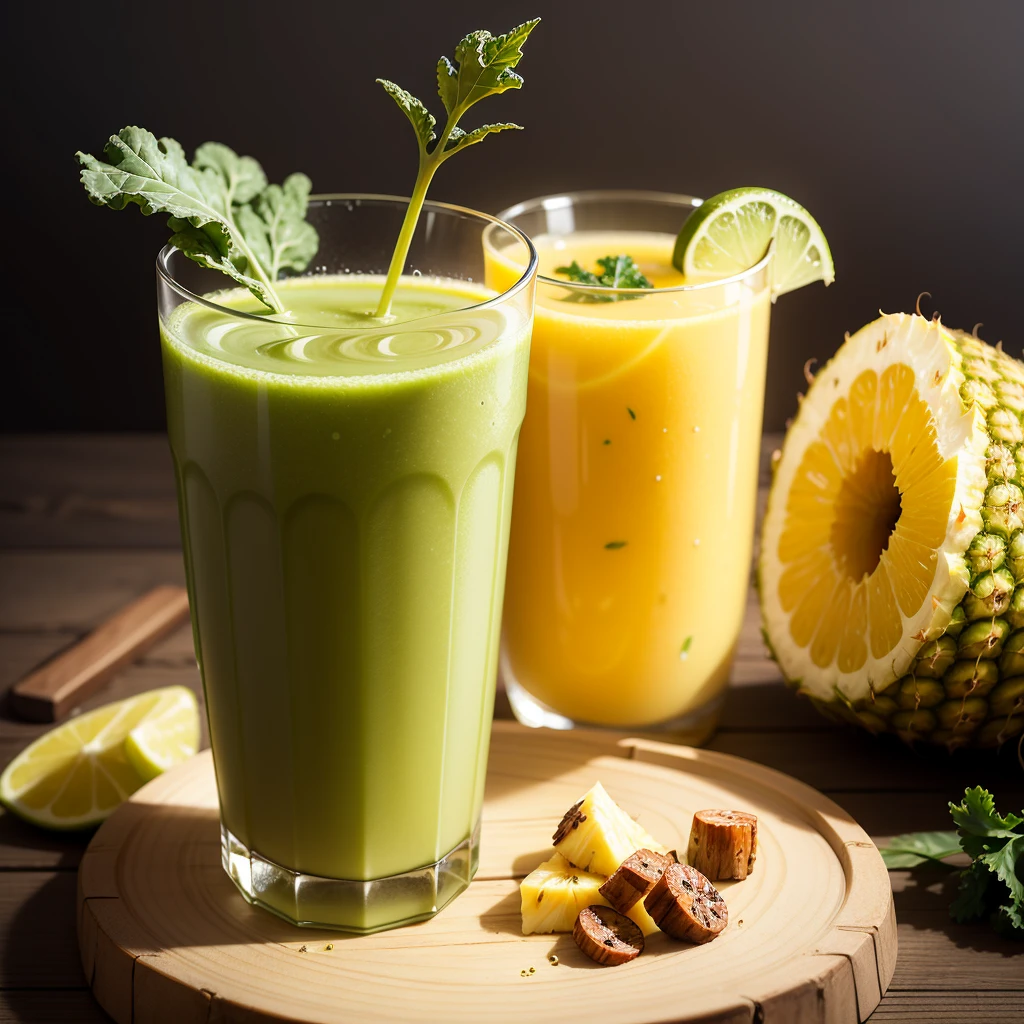 Kale detox juice with realistic pineapple