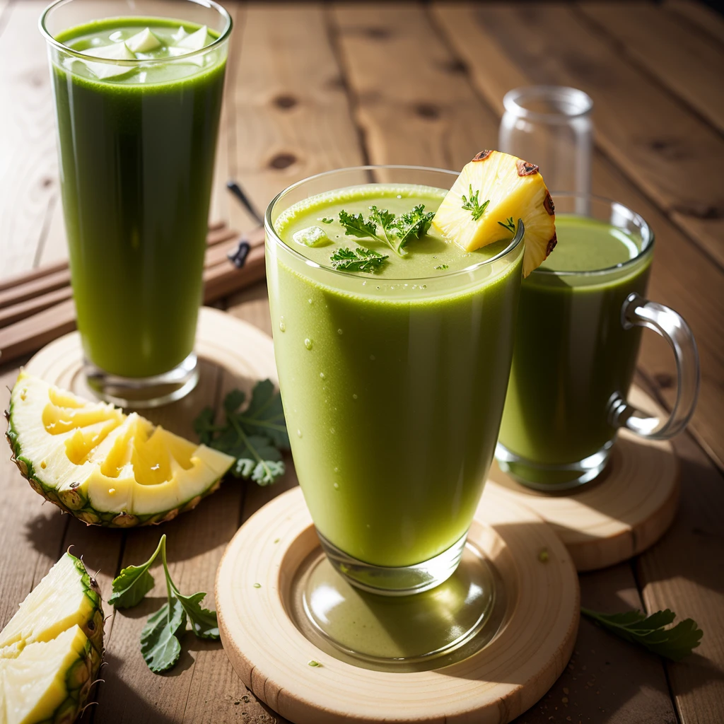 Kale detox juice with realistic pineapple