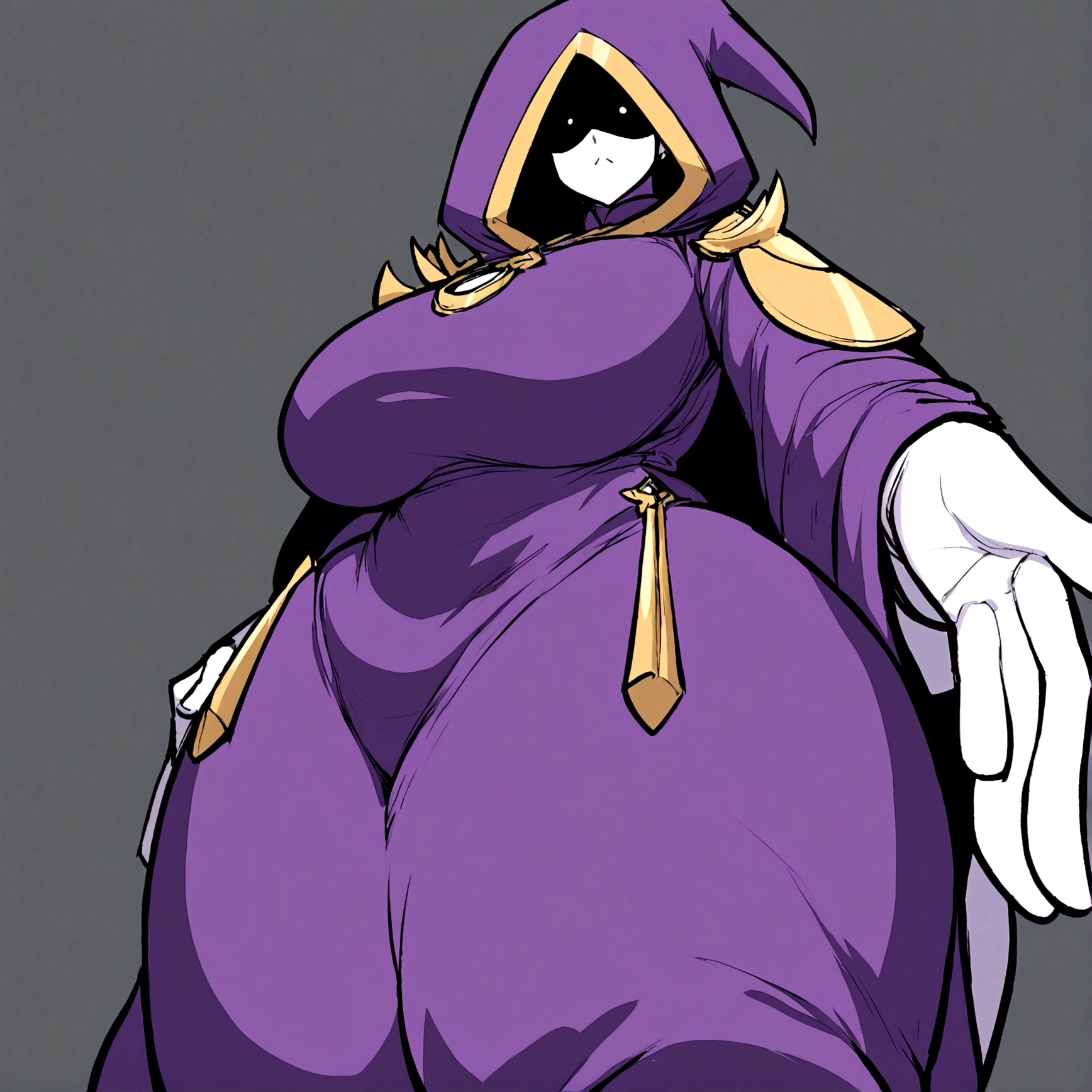 a thicc curvy shadow wizard wearing a purple robe and has nice thick thighs, female