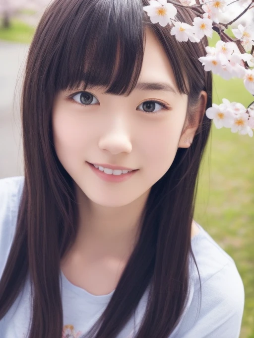 jpnidol, 1girl, , cherry blossoms,masterpiece, high quality, looking at viewer,Simple uniform、Long Hair