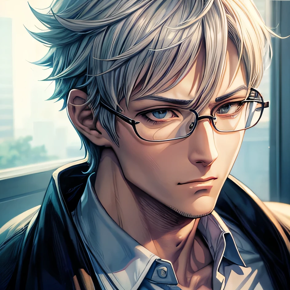 a close up of a man with glasses and a shirt on, handsome saitama, male anime character, anime handsome man, portrait of saitama, kentaro miura manga art style, makoto shinka, character from king of fighters, as a character in tekken, detailed anime character art, range murata and artgerm, makoto kano