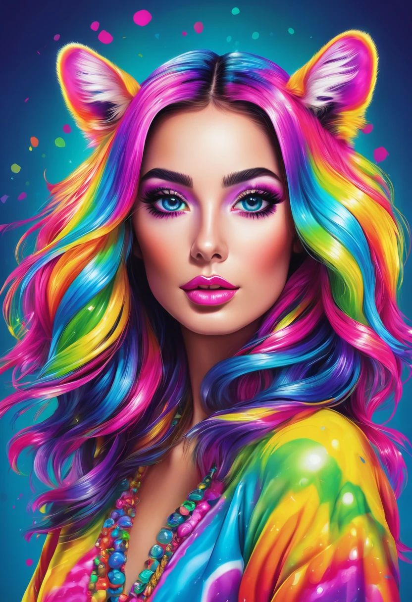 una mujer con cabello colorido y pintura facial de cebra, retrato de una lisa frank, gran arte digital con detalles, arte digital realista 4k, arte digital realista 4k, gorgeous digital art, obra maestra del arte digital, Trendy art, impresionante arte digital, Fantasy pop art, amazing digital art, estilo de arte pop surrealista, estilo de arte digital, arte impresionante, estilo lisa frank