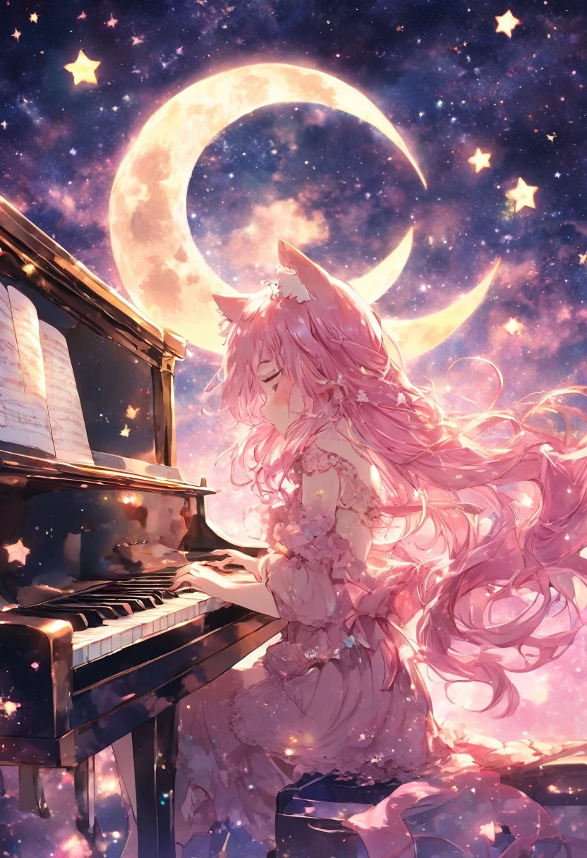 I want you to picture a scene of a girl playing the piano alone with the moon and stars in the sky. Anime, pink hair, cat ears. That's her charm.