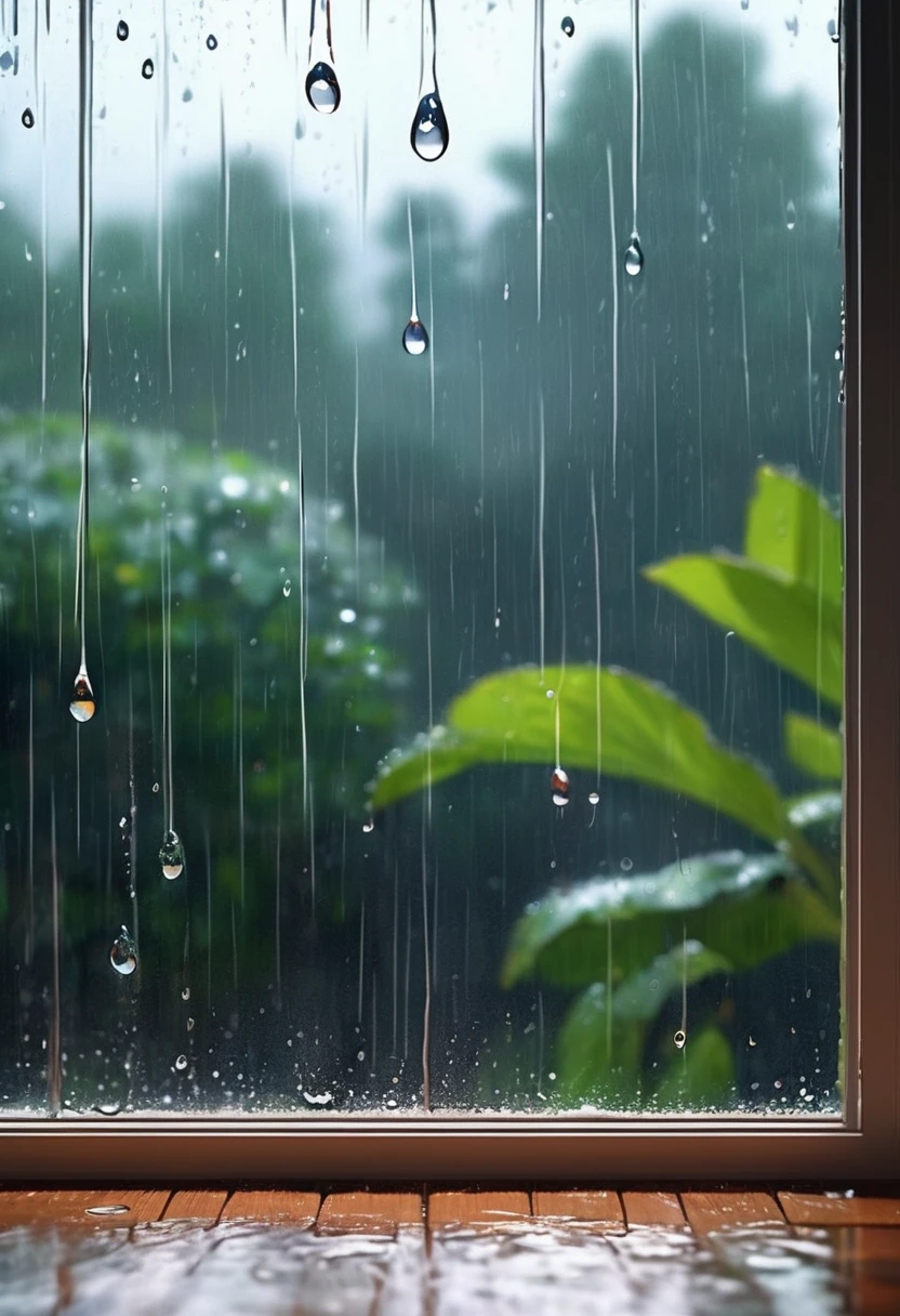 (highest quality, Realistic, High resolution:1.2),Raindrops falling on the window,Windows with water droplets,Realistic rain,Beautiful window view,Blurry background through the window,Soft natural light,Realistic rain effect,the sound of gentle rain,Water flows down the window,Fresh rain,Cozy indoor atmosphere,Dimly lit room,Calm rainy day,Relaxing atmosphere,Raindrops reflected on the window,the smell of fresh rain,moisture on the window,Calm mood,Rainy cityscape outside the window,Quiet Moments,Water running down glass,Calming Rain Sounds,humidity in the air,pleasant rain,close up of raindrops,Quiet Meditation,Atmosphere on a rainy day,Water running down glass pane,subtle rain pattern,Gentle rainy landscape,Atmosphere during rainy weather,cozy indoor setting,rainy window view,Relaxed Rainstorm,Raindrops make patterns,Drizzle,Relaxing Rain Soundscape