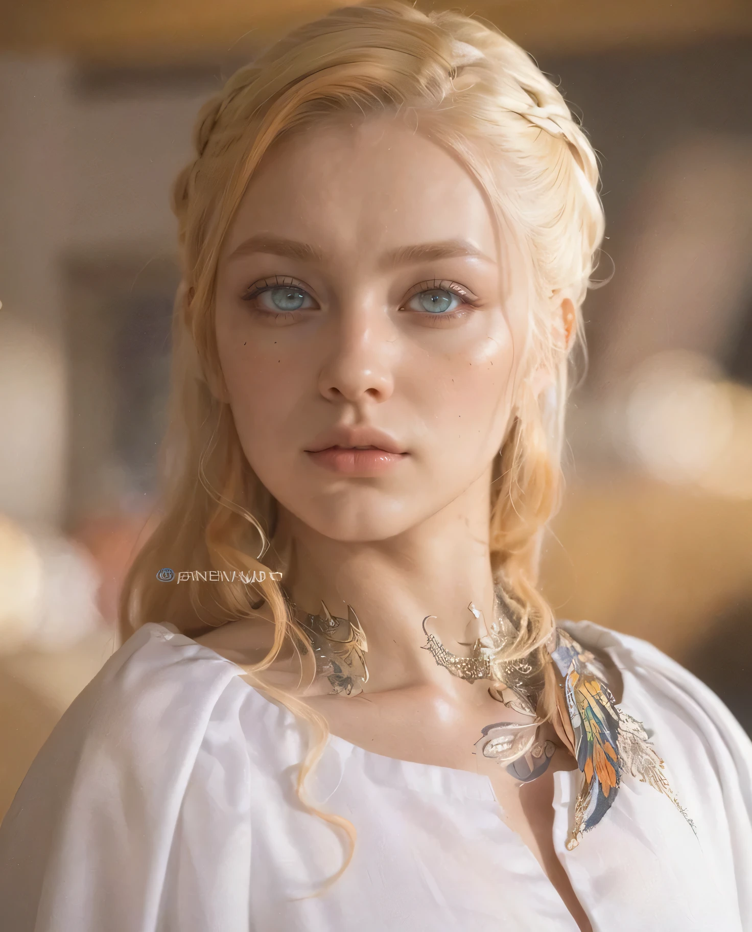 (((Masterpiece))), (((Best Quality: 1.4))), ((Super Detail: 1.4)) , hyper detailed gouache painting of a female Tiefling, gorgeous exotic features, amber neon eyes:1.5, orange hair, hyper detailed face features, expressivo face, detailed textures, blue skintone, tattoos, natural skin shader, volumetrics, warm undertones under her skin, ultra High resolution
