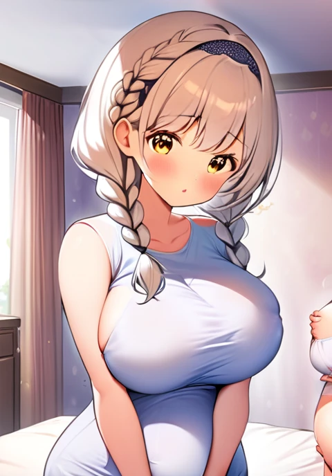 Pregnant women,Pregnant belly,Multiple births,Junior High ,Big Breasts,Silver Hair,Braid