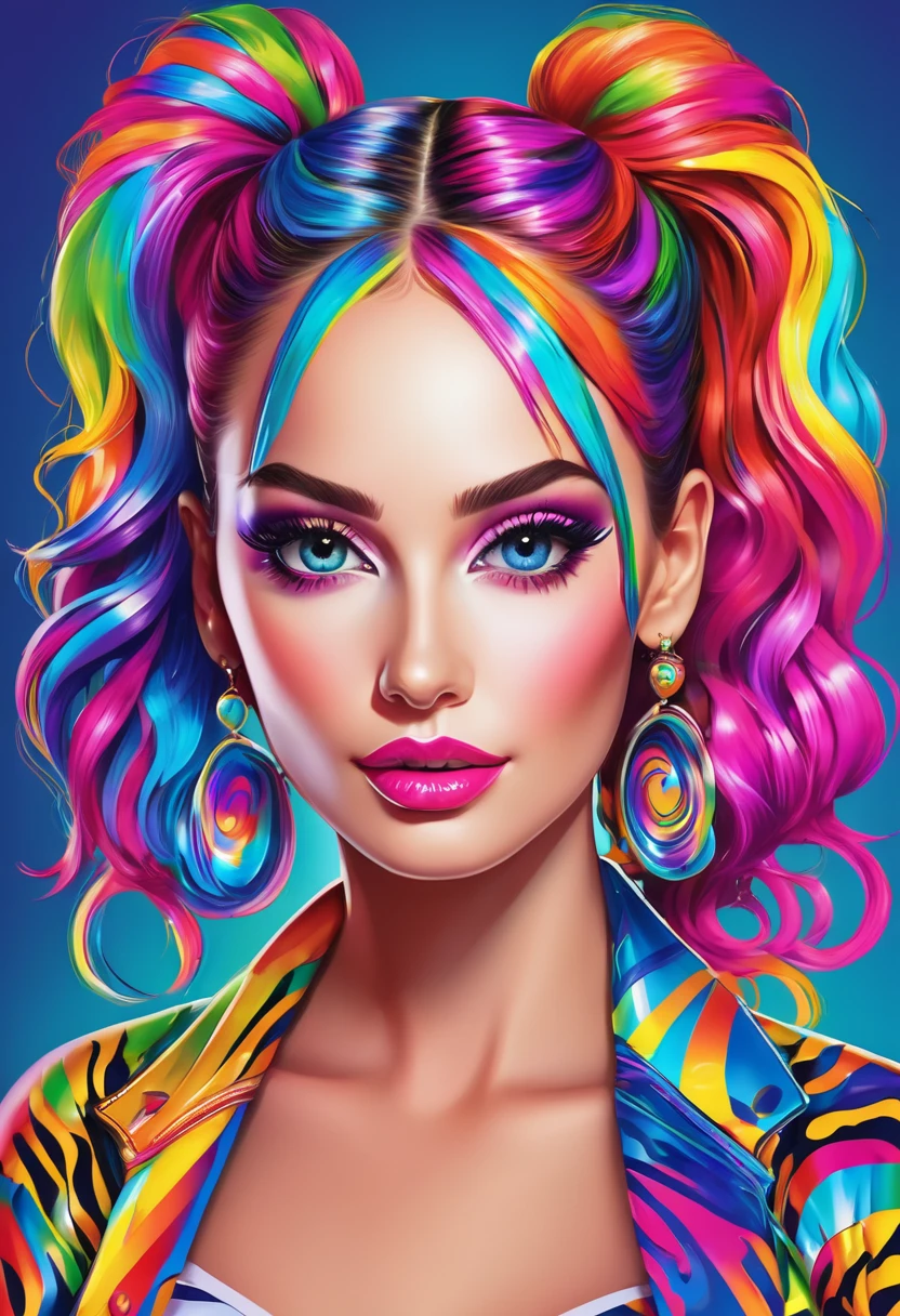 una mujer con cabello colorido y pintura facial de cebra, arte vectorial inspirado en Lisa Frank, tendencia en CGsociety, Arte digital, retrato de una lisa frank, great Arte digital with details, realistic Arte digital 4k, realistic Arte digital 4 k, gorgeous Arte digital, Arte digital masterpiece, Trendy art, stunning Arte digital, Fantasy pop art, amazing Arte digital