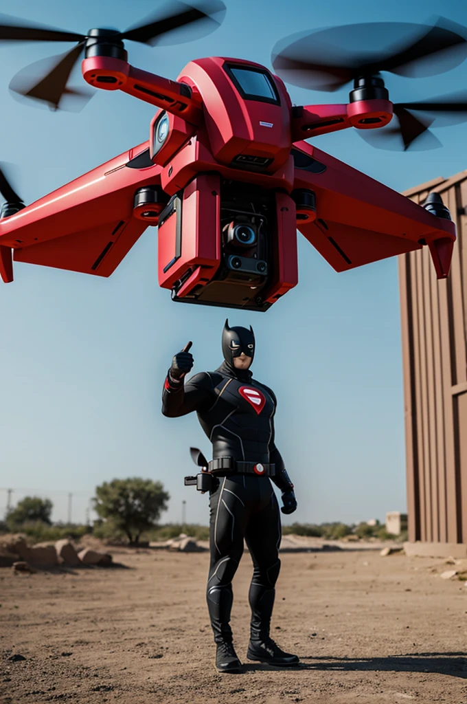 Create a 2024 superhero drone with bad guys