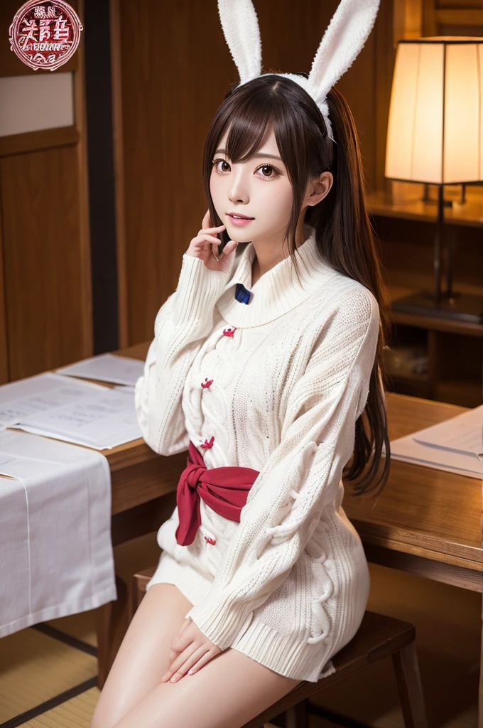Japanese Cosplay Costumes(Chinese clothing,bunnyニット,bunny,female teacher,Virgin-killing sweater)Create a poster image of