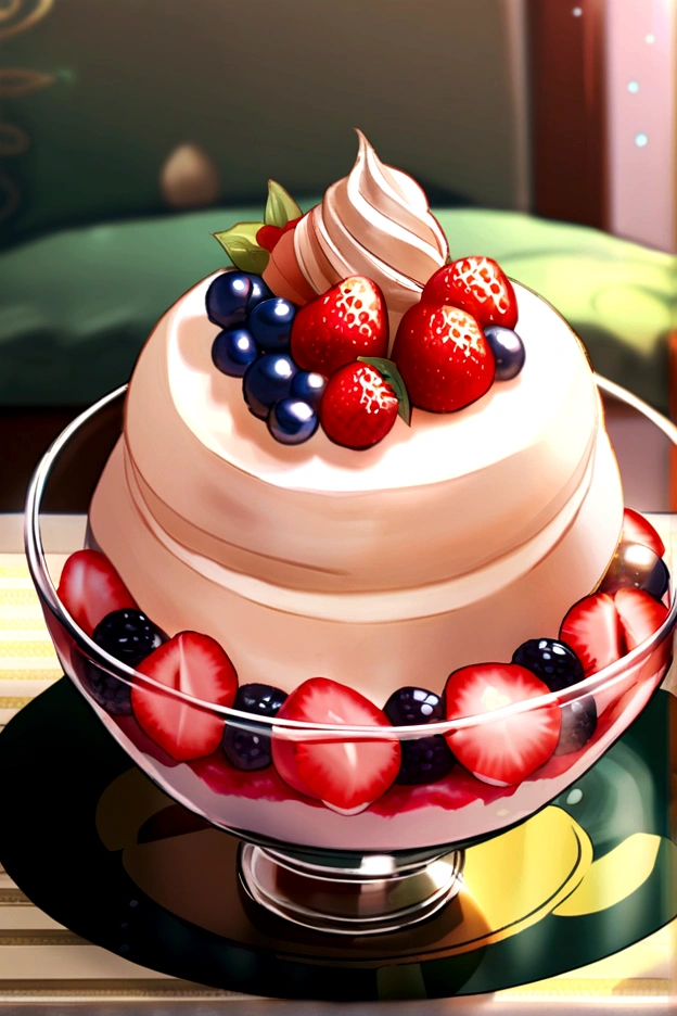 Production：A summer dessert of vanilla ice cream decorated with assorted berries