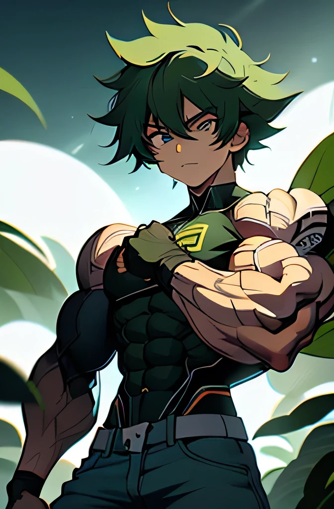 Man, anime, cabelos pretos, cabelos longos, cabelos muito longos, cabelo entre os olhos, olhos verdes, Pupilas verdes,sorrir, tatuagem no peito, tatuagem, Pants, sozinho, Foco masculino, Olhando para o Viewer, macho de peito nu, musculoso, qualidade de obra prrima, 4k, Ultra Detalhe