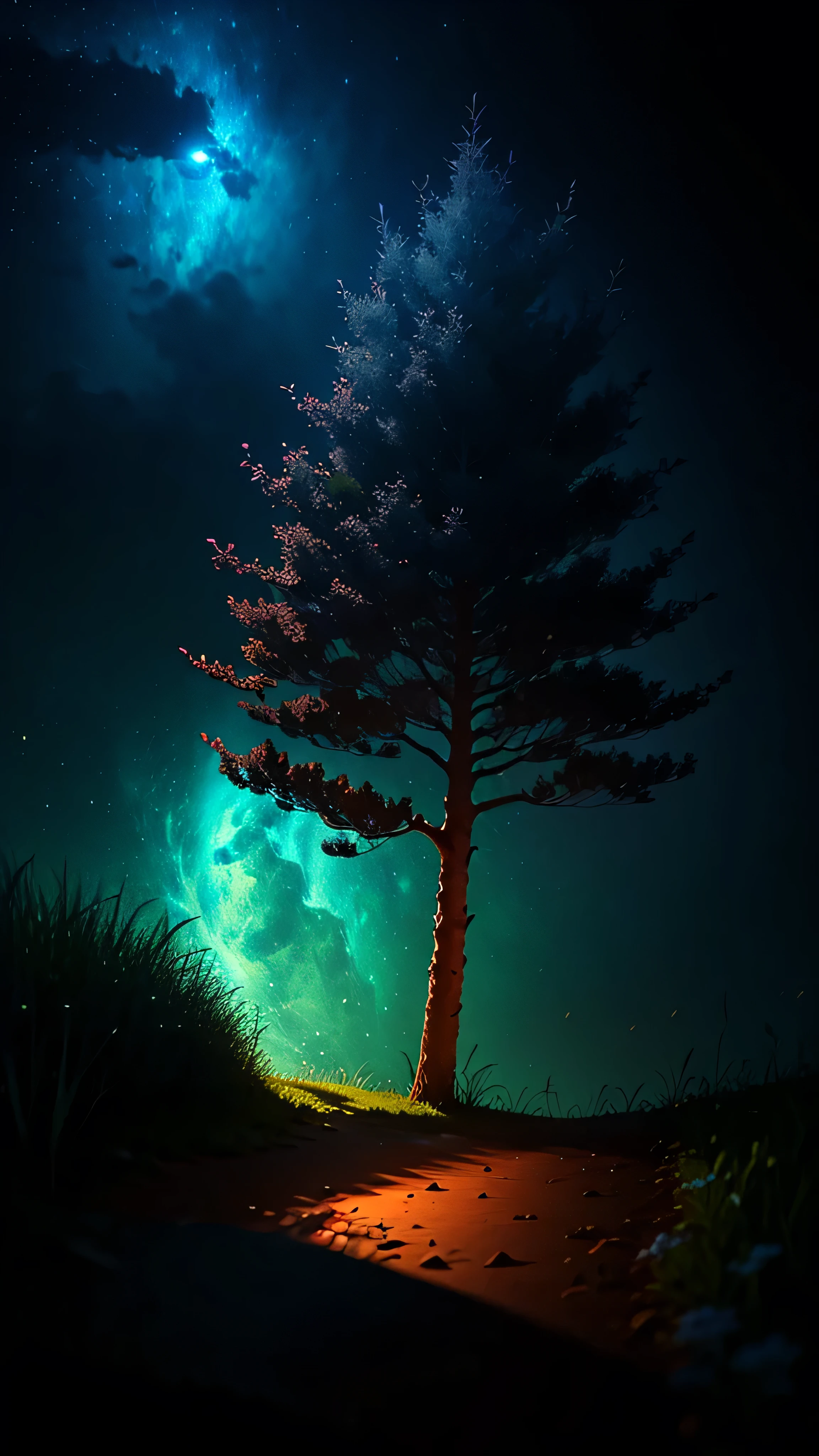 Blue Tree, With moonlight as background, White soil, Height 500 pixels Width 500 pixels