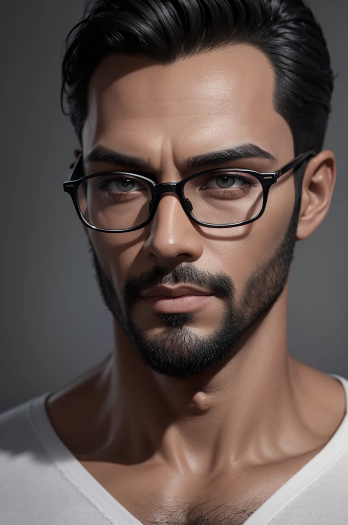 Arte 3d realista, homem de oculos preto, misteiroso 