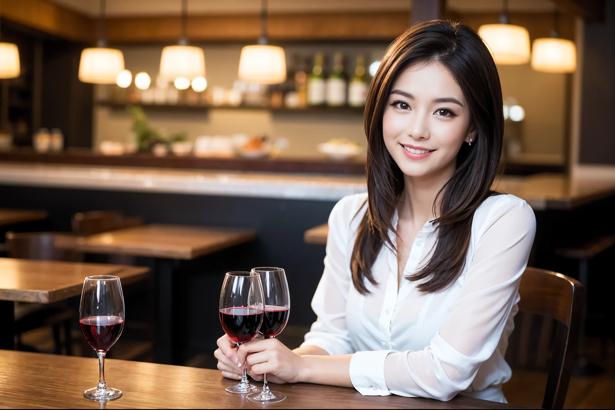 ((highest quality、8k、masterpiece:1.3))、1 male、1 female、Couple、spouse、Couple、The body is slim、((Bob Hale、Straight hair:1.2)), (Realistic, Intricate details:1.2), テーブルの上のwine glass、Shine light on your face、 Amazing view of the sunset sky and clouds、Amazing mountain views、A bright smile、The wonderfulness of smile、Bright image、The beauty of wine, Beautiful Face, blue eyes, The light shines on your face, Blushing, short hair,Bright Face、 (Age 37), 39 years old, red wine 、Appetizers、Italian food、Wine bottle、Champagne、sparkling wine、Two beauties、Brown Hair、Shortcuts、Long sleeve shirt、dress、Pretty Woman 1, (slimな顔), (The body is slim), (Brown Hair), (Shortcuts), cheeks turn a little red,Attractive beauty、restaurant, In a prominent place (From the waist up) Nova Frog Style, actress, model, Upper Body, White wine, slim, wine glass, 中央に置かれたwine glass, smile, (smile: 1.15), Beautiful fine grain, Depth f/2,saturation, High Contrast, Strong light and shadow,Moist Body:1.5、3D texture、Delicate eyes、Brown Hair、The hair is very shiny、