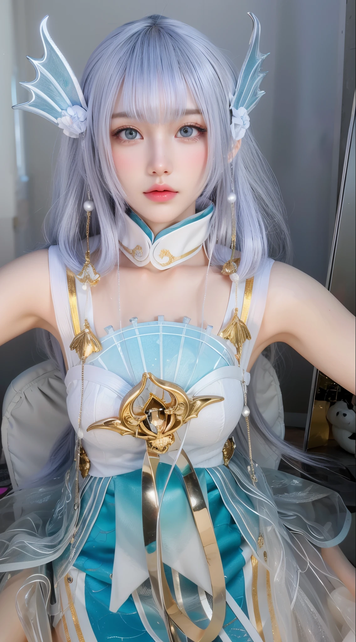 Game Art,CG Animation,Best image quality,Maximum resolution,8K picture quality,(A bust photo),(portrait),(Head close-up),(Rule of Thirds),Unreal Engine 5 rendering works,20 year old girl,((Queen)),The eyes are very detailed,(Large Breasts),Elegance and nobility,Ray Tracing,Game CG,((3D Unreal Engine)),OC rendering reflection mode,4k,Ultra-clear,Translucent lace,Fair and plump figure,Pretty Face,Glossy Gel Coat,身着华贵礼服的Queen,Gorgeous clothing,Luxurious and exquisite jewelry,Colorful makeup,Mermaid Princess,Arms open