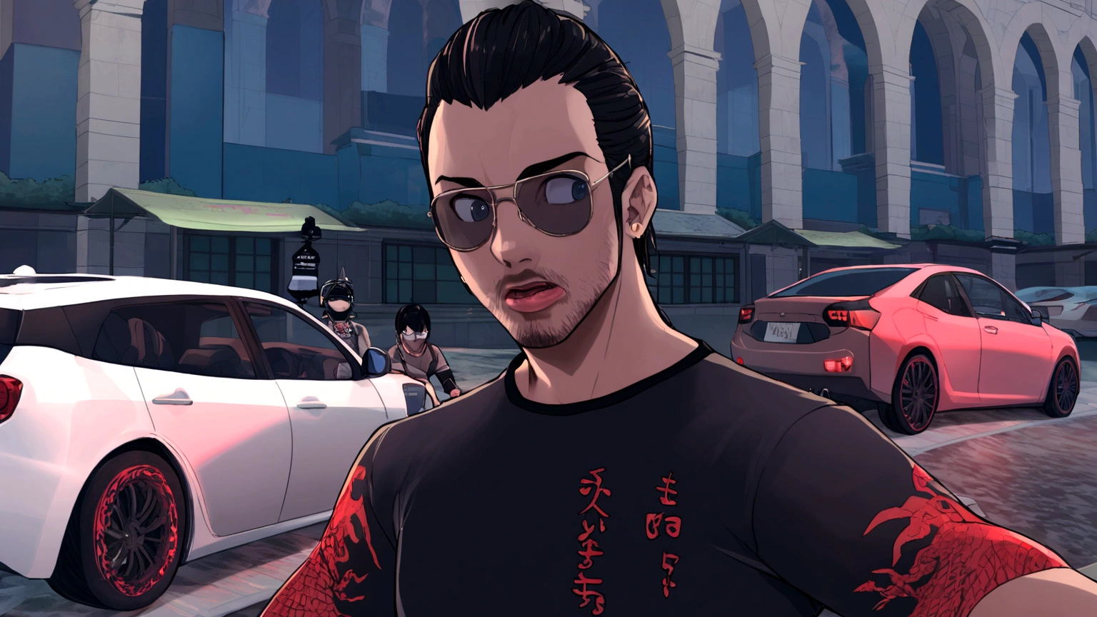 Anime man, nigga, black hair, aviator glasses