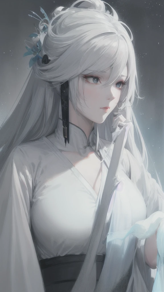 a close up of a woman with white hair and a white mask, beautiful character painting, guweiz, artwork in the style of guweiz, white haired deity, by Yang J, epic exquisite character art, stunning character art, by Fan Qi, by Wuzhun Shifan, guweiz on pixiv artstation