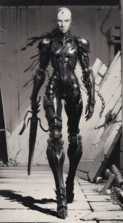 1man, old man, perfect proportions, anatomically correct, (head to toe: 2.0), (full body image: 2.0), solo, extremely stylized, deviant art, masterpiece, highly detailed, detailed eyes, expressive detailed eyes, detailed pupils, futuristic, ((wearing an armored helmet)), ((holding a spiked flail)), (cybernetic arms:1.4), big boots, entire body image, full body shot, nvinkpunk, professional photograph of alexander_skarsgard, tassles, large beads, (large tassels), cyberpunk, inkpunk, paint platter, ink splatter, (action pose:1.0), ((chainmail shirt)), old warrior, long beard, ((armor shoulders))