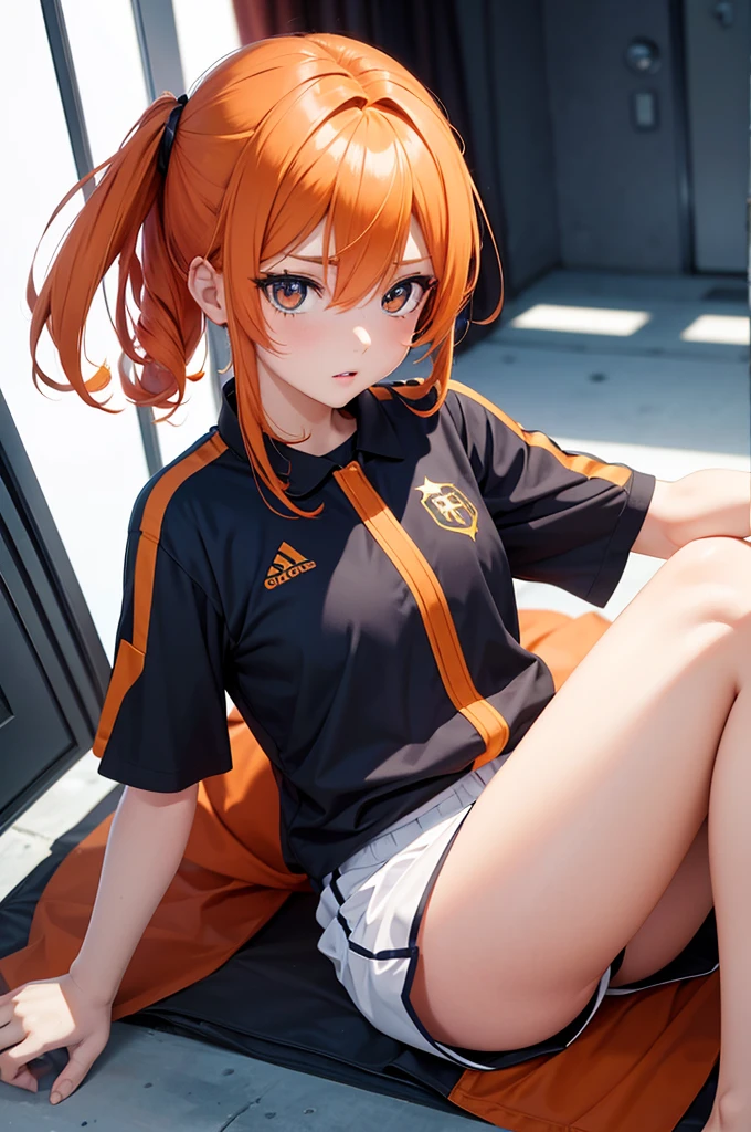 orange hair, Uniforme de Futebol Anime girl , star pupils