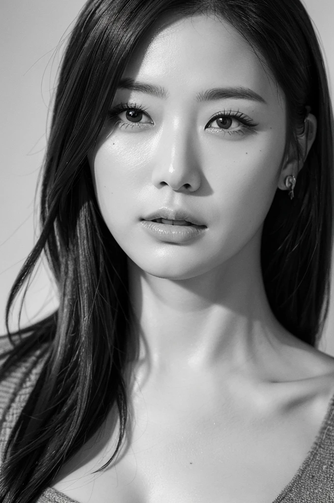 ((highest quality)), ((8K)), ((masterpiece: 1.3)), (Perfect appearance), (Photorealism: 1.6), (Ultra high definition), (monochrome), (JMA), (Japanese Matureの肖像画), (Mature woman's profile), (60 years old, Japanese Mature), ((Realistic skin texture)), ((Realistic skin texture)), (Fine lines all over the skin), (Dull skin), (Facial wrinkles), (Wrinkles around the eyes), double eyelid, Tear bags under the eyelids, Gaze into the distance,