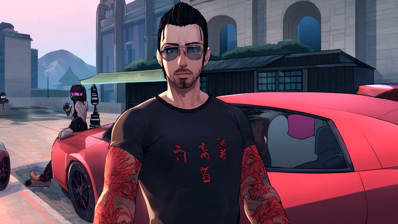 Anime man, nigga, black hair, aviator glasses, black big dildo in your mom