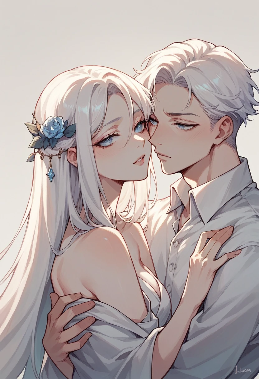 Male, beauty, white hair, long hair, eyes lilac