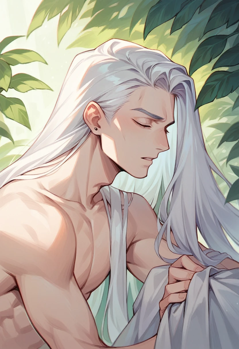 Male, beauty, white hair, long hair, eyes lilac