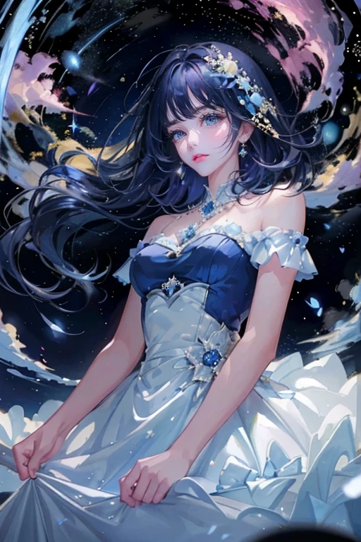 1girl,solo,cute, highest quality,perfect face,beautiful girl,princess,Princess dress,blue,bouquet