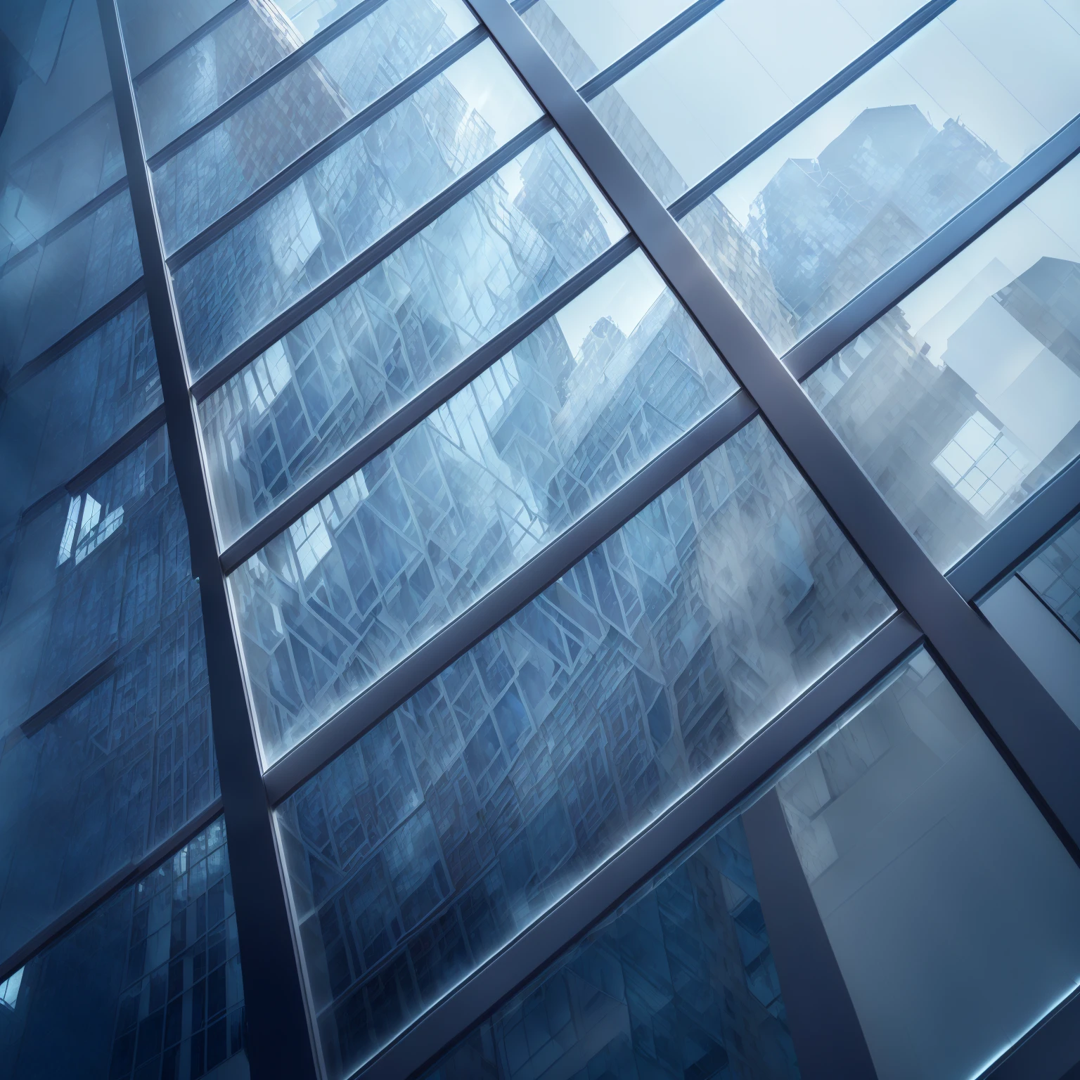 arafed view of a building with a clock on the side of it, glass panes, glass windows, glass reflections on top, reflective windows, clear glass wall, reflective glass, glass wall, full of clear glass facades, rows of windows lit internally, transparent glass surfaces, lots of glass details, glass and steel, tilt shift glass background, glass walls