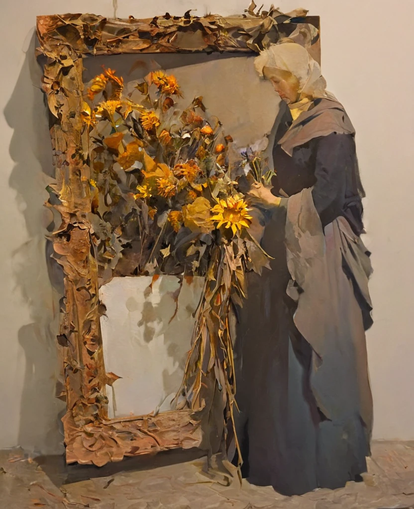 Holding a withered bouquet