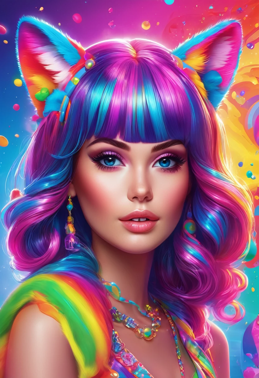 "Step into the world of CGsociety with this stunning digital artwork featuring a Lisa Frank-inspired portrait. With realistic 4k rendering, every detail of this colorful and creative piece will come to life before your eyes."