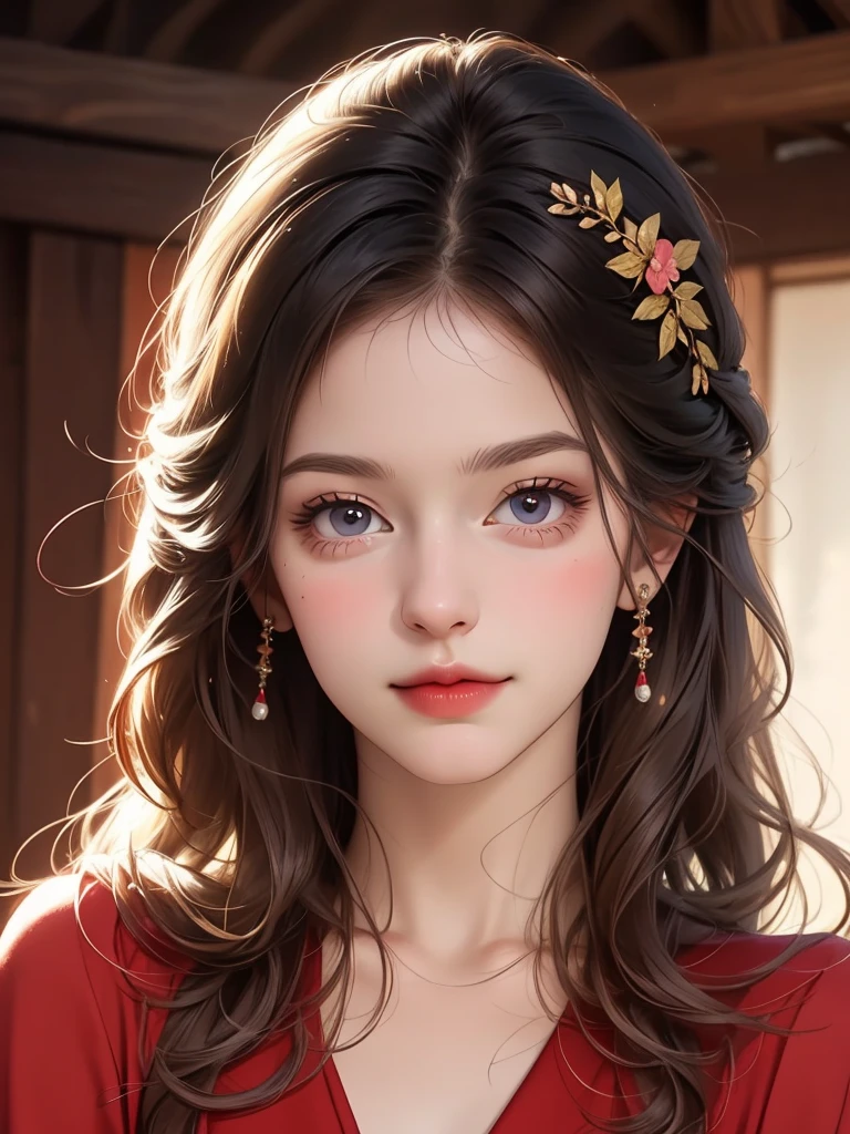 Close-up of a long-haired woman in a red dress, Realistic cute girl, Cute numbers艺术, Beautiful digital illustration, Lovely and detailed digital art, Lovely portrait, Chinese Girl, Beautiful anime portrait, Cute numbers, Beautiful character painting, Kawaii realistic portrait, Beautiful digital artwork, Beautiful digital art, High quality portrait, Digital Art Pictures, Very beautiful girl，16KHigh-definition quality，High-definition quality