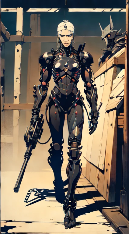 1man, old man, perfect proportions, anatomically correct, (head to toe: 2.0), (full body image: 2.0), solo, extremely stylized, deviant art, masterpiece, highly detailed, detailed eyes, expressive detailed eyes, detailed pupils, futuristic, ((wearing an armored helmet)), ((holding a spiked flail)), (cybernetic arms:1.4), big boots, entire body image, full body shot, nvinkpunk, professional photograph of alexander_skarsgard, tassles, large beads, (large tassels), cyberpunk, inkpunk, paint platter, ink splatter, (action pose:1.0), ((chainmail shirt)), old warrior, long beard, ((armor shoulders))