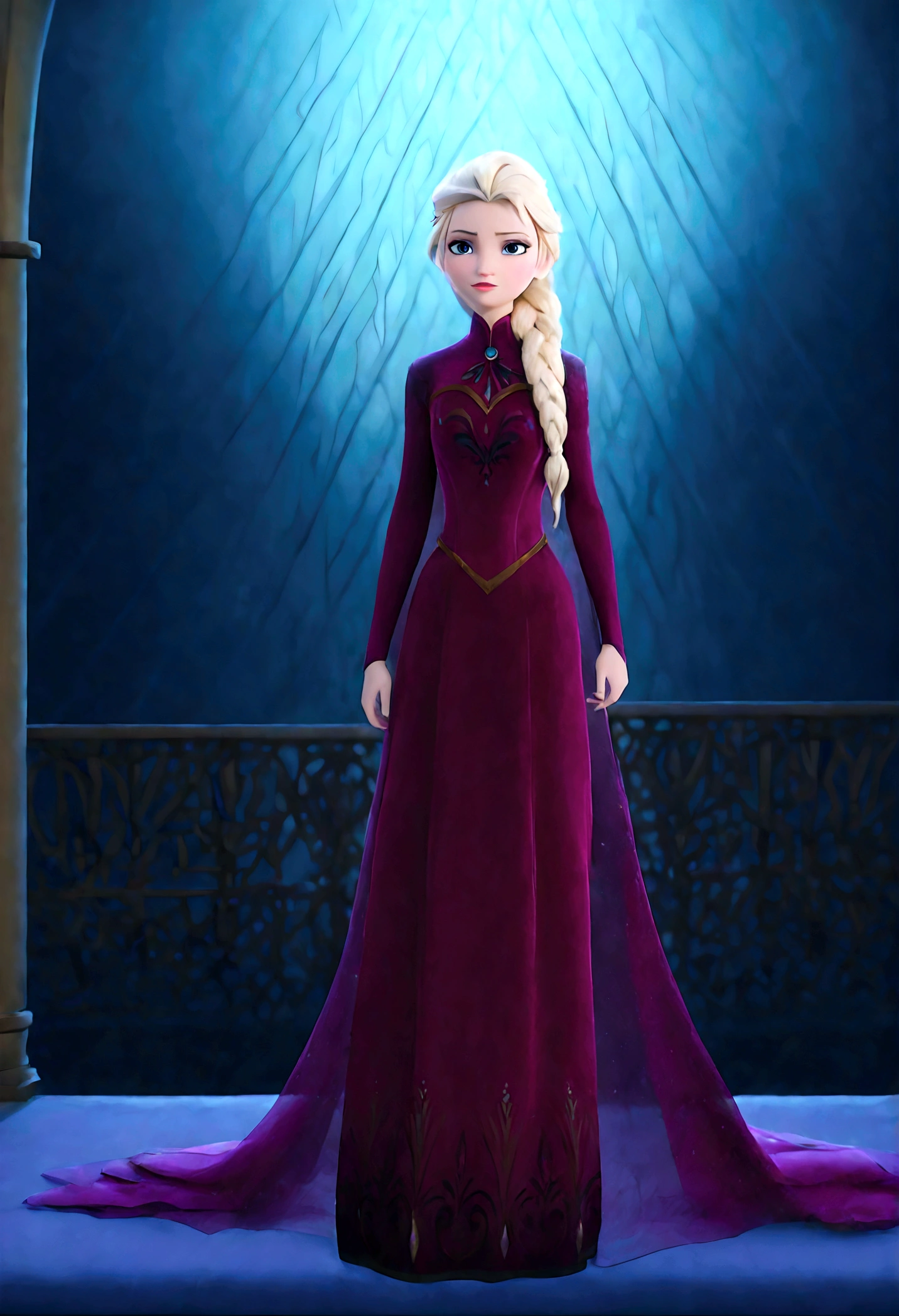 1girl, elsa \(frozen\) in the corridor of the library, (single braid), (Elsa's Coronation Dress), cloak, upper body, long hair, worm light, solo, (braid over shoulder:0.7), shy, (blush:0.4), detailed skin, (Back View, from behind:1.4), looking back over shoulder, Arabian palace background, Frozen_elsa_textV1-PonyXL, anime screenshot, source_anime, dramatic composition, cinematic dynamic action scene, vibrant colors, cinematic lighting, dramatic lighting, best quality, masterpiece, very aesthetic, perfect composition, intricate details, ultra-detailed